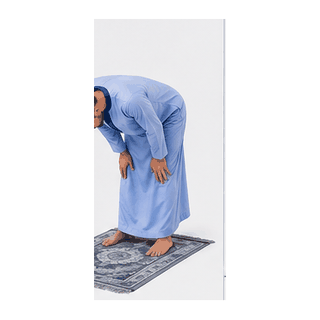 Bowing in ruku, back flat, hands on the knees